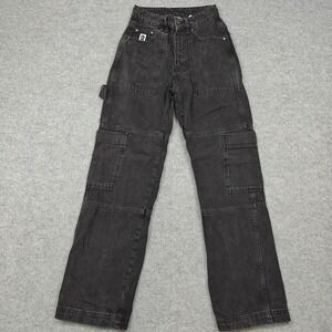 Ragged Cargo Jeans Womens 24 Gray Charcoal Wash High Rise Relaxed Straight Denim